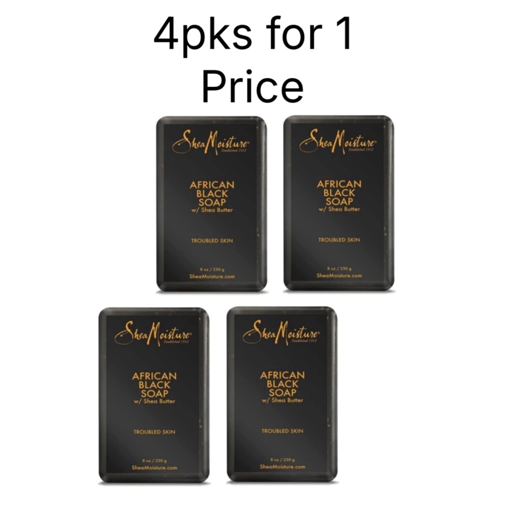 New Shea Moisture African Black Soap Bar Acne Prone & Troubled Skin 4 pk